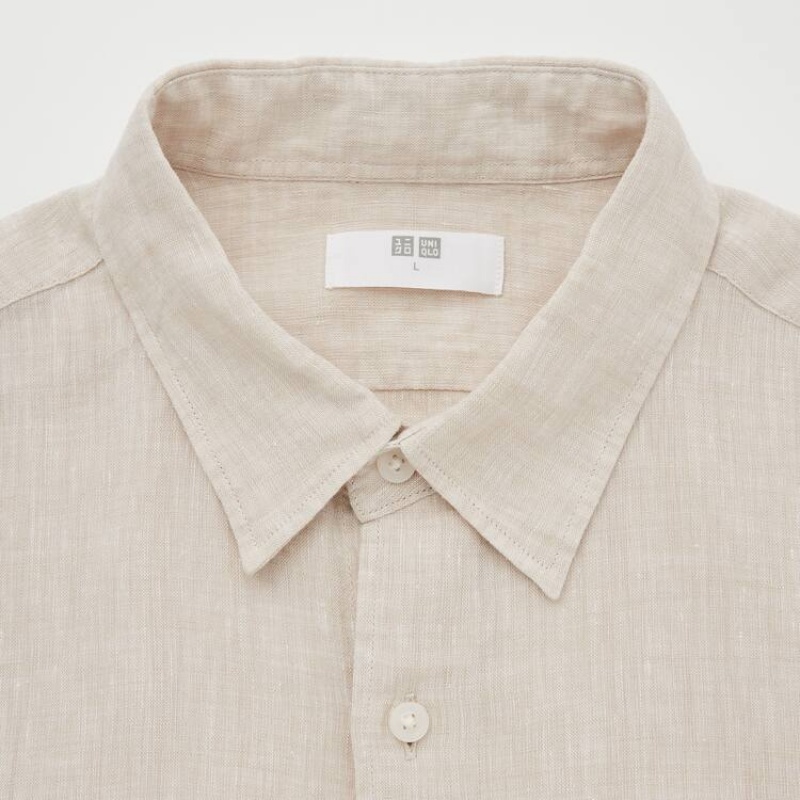 Camisas Uniqlo 100% Premium Linen Regular Fit (Regular Collar) Hombre Beige | 4190KFUES