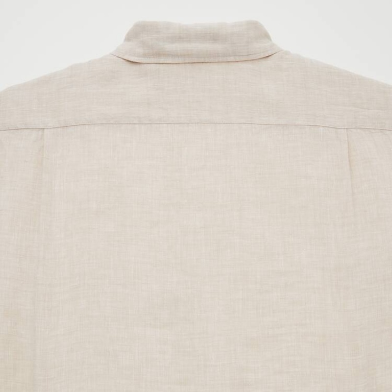 Camisas Uniqlo 100% Premium Linen Regular Fit (Regular Collar) Hombre Beige | 4190KFUES