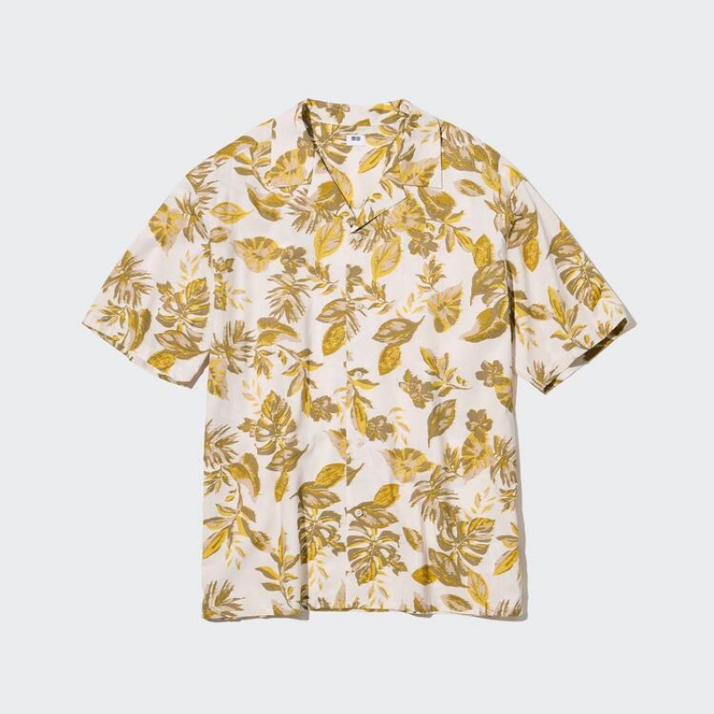 Camisas Uniqlo Algodon Blend Casuales Printed Corta Sleeved (Open Collar) Hombre Blancas | 3015OGIDJ