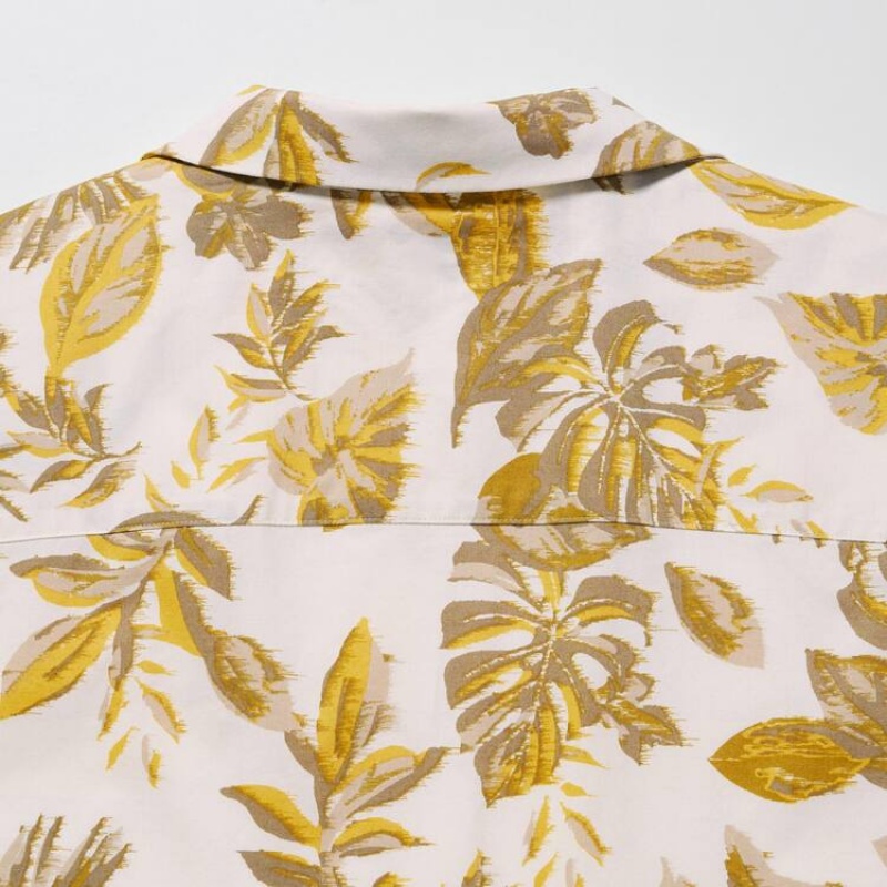 Camisas Uniqlo Algodon Blend Casuales Printed Corta Sleeved (Open Collar) Hombre Blancas | 3015OGIDJ