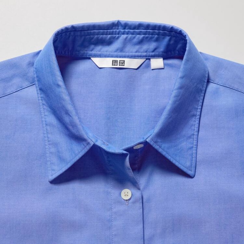 Camisas Uniqlo Algodon Chambray Long Sleeved Mujer Azules | 1764BCFPL