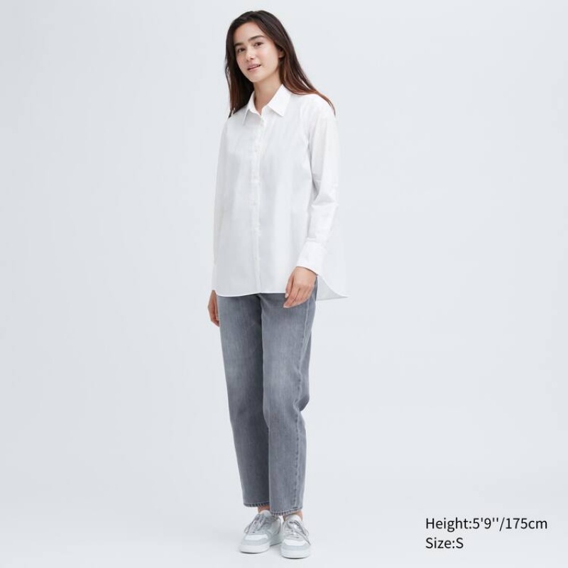 Camisas Uniqlo Algodon Long Sleeved Mujer Blancas | 6794ORGIC