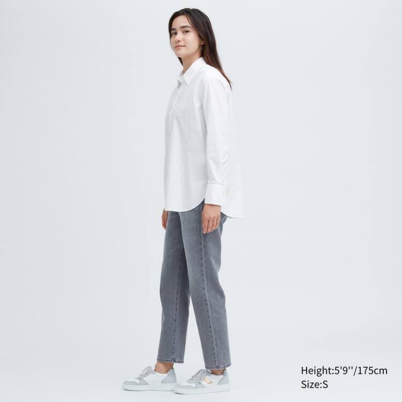 Camisas Uniqlo Algodon Long Sleeved Mujer Blancas | 6794ORGIC