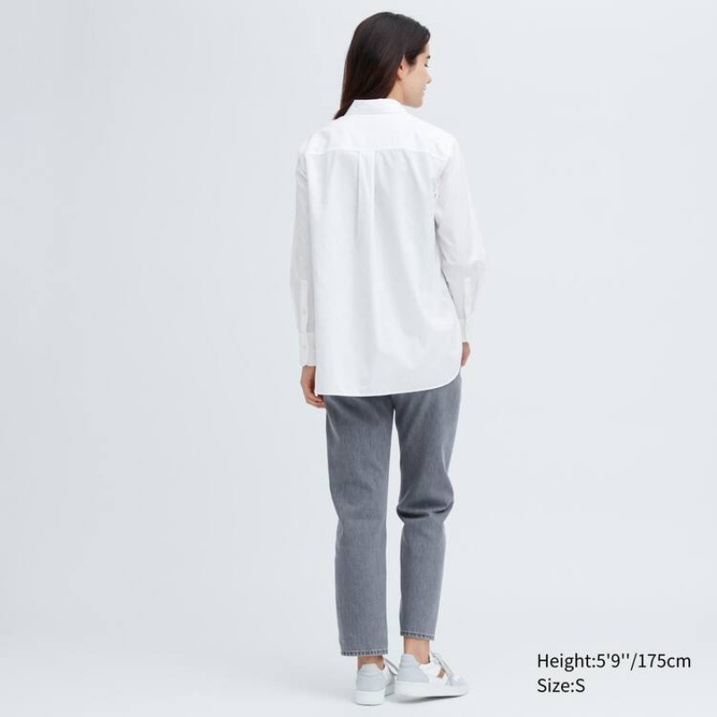 Camisas Uniqlo Algodon Long Sleeved Mujer Blancas | 6794ORGIC