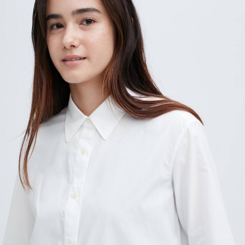 Camisas Uniqlo Algodon Long Sleeved Mujer Blancas | 6794ORGIC