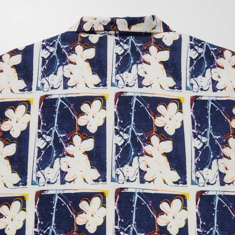 Camisas Uniqlo Andy Warhol Flowers Colección Ut Printed Open Collar Corta Sleeved Mujer Blancas | 8697LXSIY