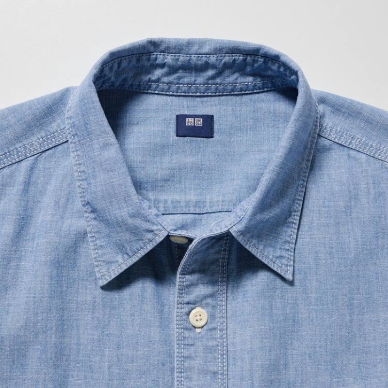 Camisas Uniqlo Chambray Regular Fit Trabajo (Regular Collar) Hombre Azules | 7643MXRQY