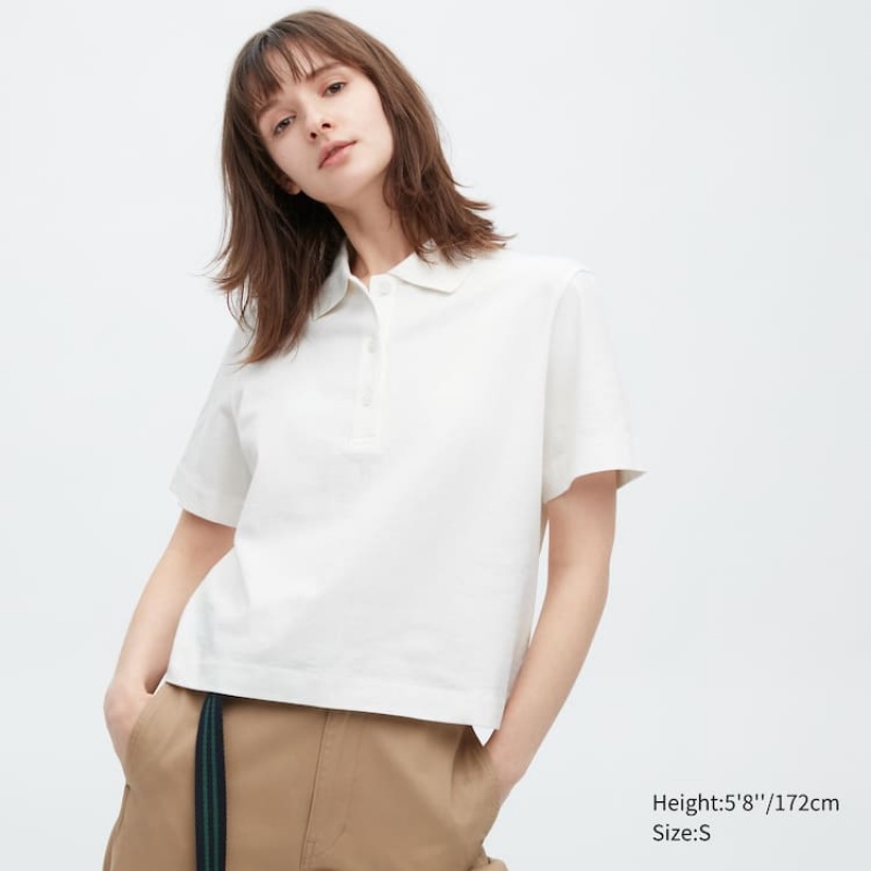 Camisas Uniqlo Cropped Relaxed Fit Corta Sleeved Mujer Blancas | 3724OZCNK