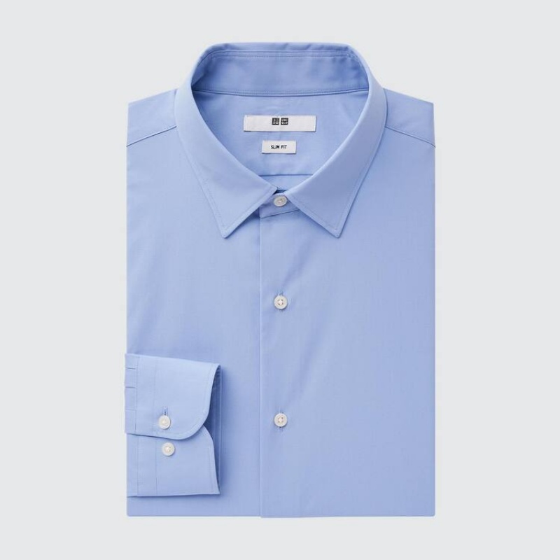 Camisas Uniqlo Easy Care Broadcloth Stretch Slim Fit (Regular Collar) Hombre Azules | 5364GEXOK