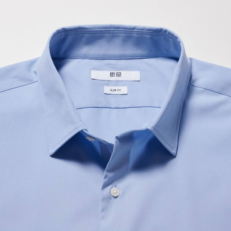 Camisas Uniqlo Easy Care Broadcloth Stretch Slim Fit (Regular Collar) Hombre Azules | 5364GEXOK