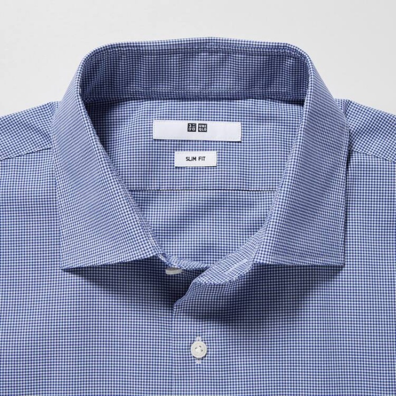 Camisas Uniqlo Easy Care Broadcloth Stretch Slim Fit (Semi-cutaway Collar) Hombre Azules | 6075NHJLI