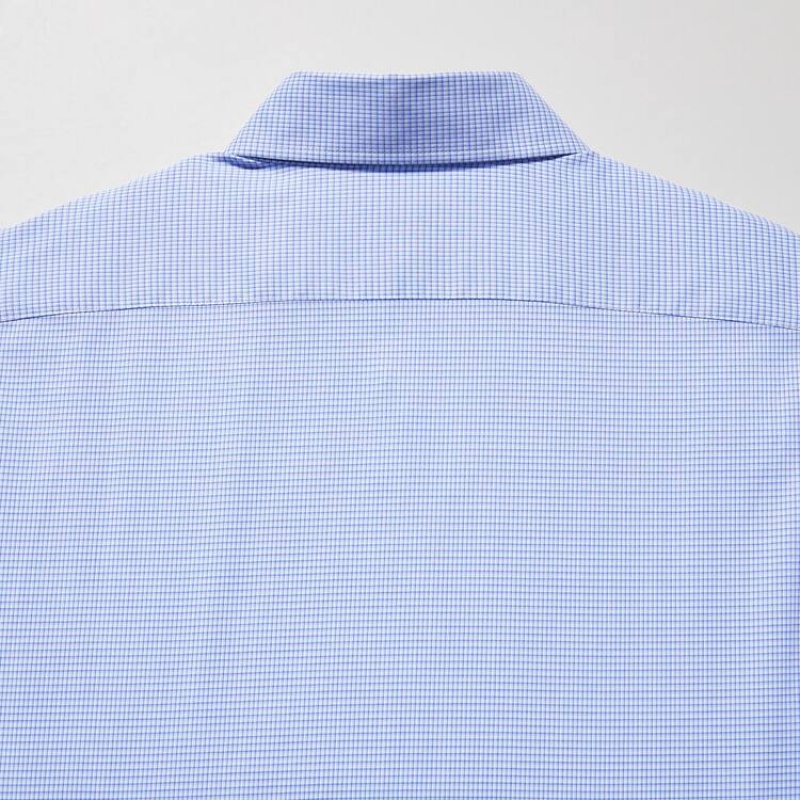 Camisas Uniqlo Easy Care Checked Stretch Slim Fit (Semi-cutaway Collar) Hombre Azules | 4982JSPOV