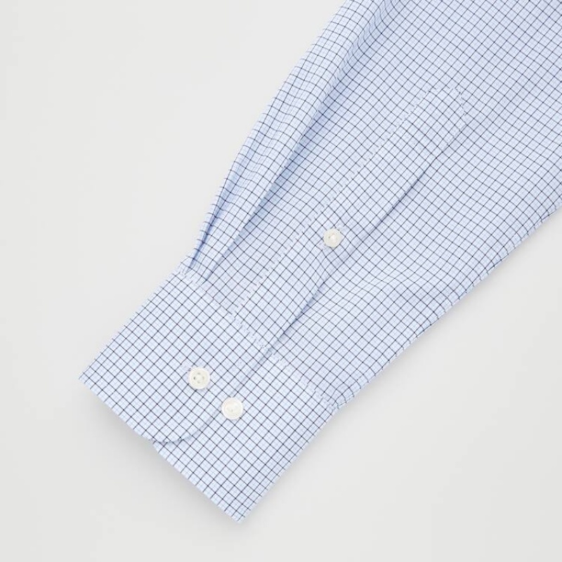 Camisas Uniqlo Easy Care Checked Stretch Slim Fit (Semi-cutaway Collar) Hombre Azules | 7901YUXFD