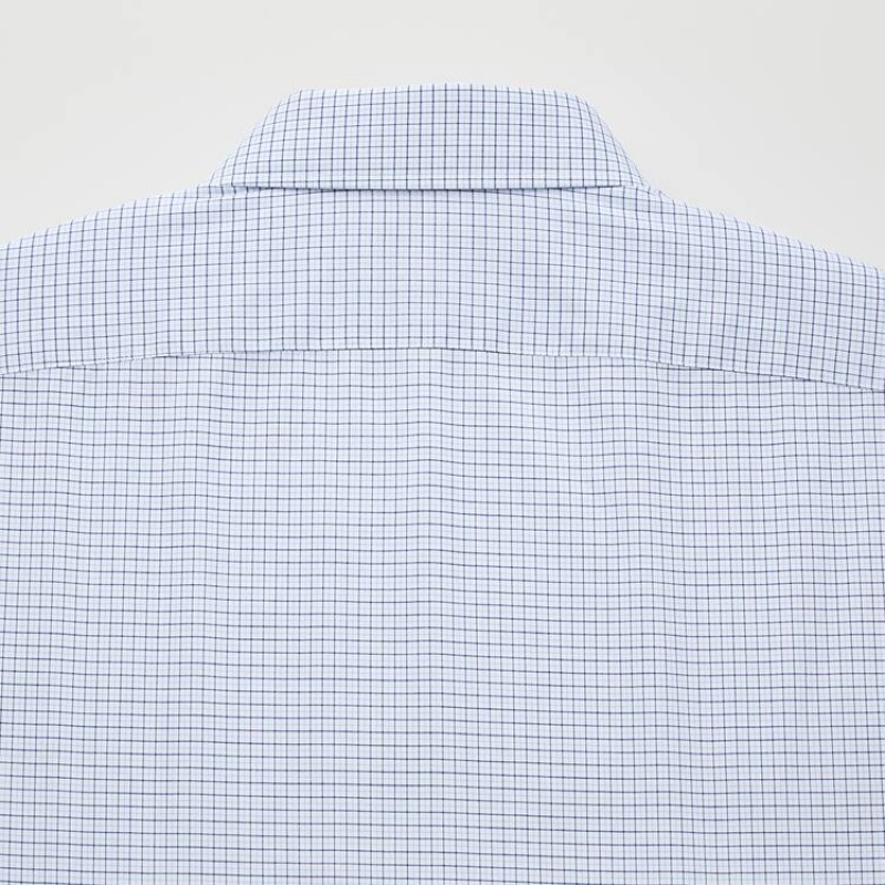 Camisas Uniqlo Easy Care Checked Stretch Slim Fit (Semi-cutaway Collar) Hombre Azules | 7901YUXFD