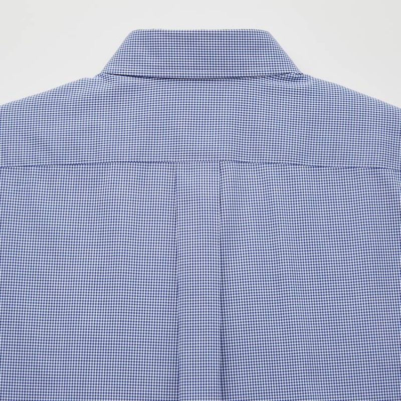 Camisas Uniqlo Easy Care Checked Stretch Slim Fit (Semi-cutaway Collar) Hombre Azules | 8634AUCWG