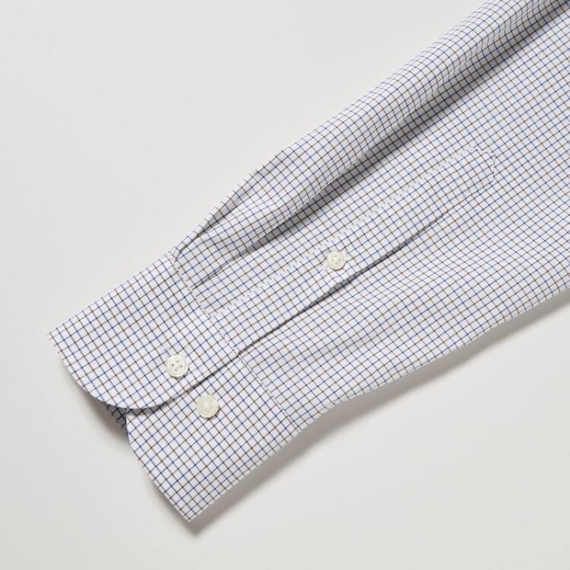 Camisas Uniqlo Easy Care Stretch Slim Fit Checked (Button-down Collar) Hombre Marrones | 2765ACDPI