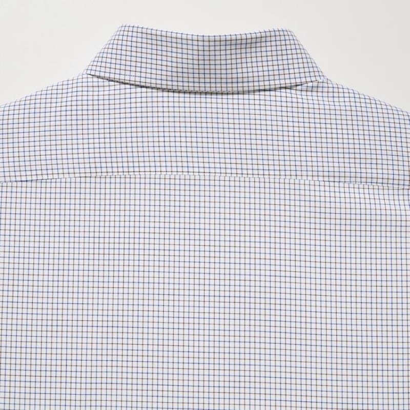 Camisas Uniqlo Easy Care Stretch Slim Fit Checked (Button-down Collar) Hombre Marrones | 2765ACDPI