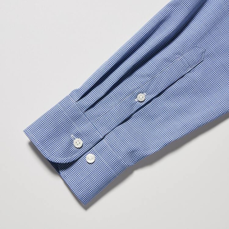 Camisas Uniqlo Easy Care Stretch Slim Fit Checked (Semi-cutaway Collar) Hombre Azules | 4857LFQHM