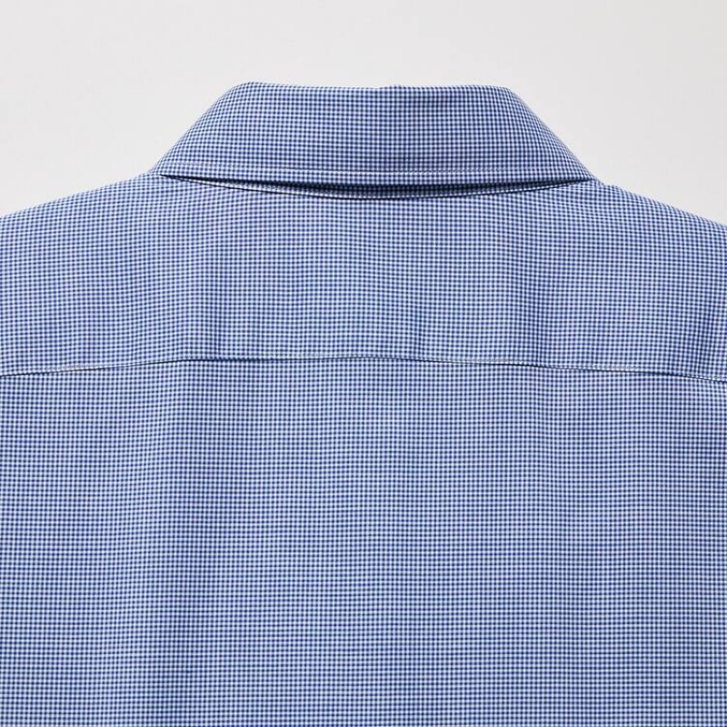 Camisas Uniqlo Easy Care Stretch Slim Fit Checked (Semi-cutaway Collar) Hombre Azules | 4857LFQHM