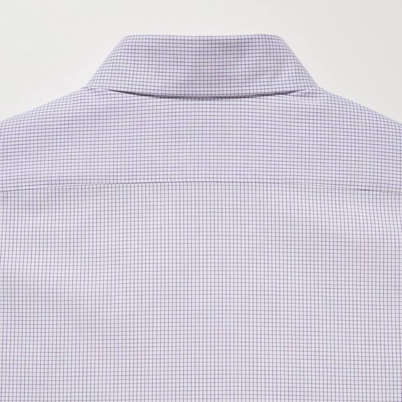 Camisas Uniqlo Easy Care Stretch Slim Fit Checked (Button-down Collar) Hombre Moradas | 8145CLGEJ