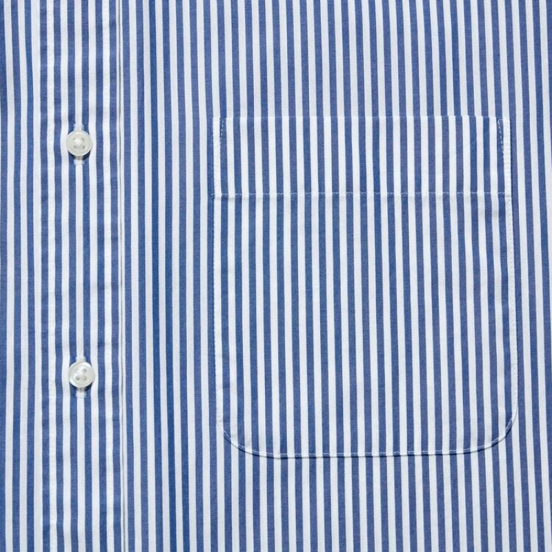 Camisas Uniqlo Extra Fine Algodon Broadcloth Regular Fit A Rayas (Button-down Collar) Hombre Azules | 9358KPNTD