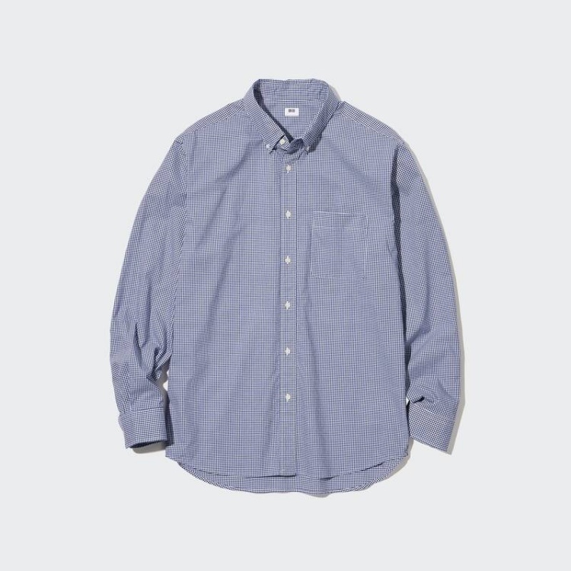 Camisas Uniqlo Extra Fine Algodon Broadcloth Checked (Button-down Collar) Hombre Azules | 1456ZWYLA