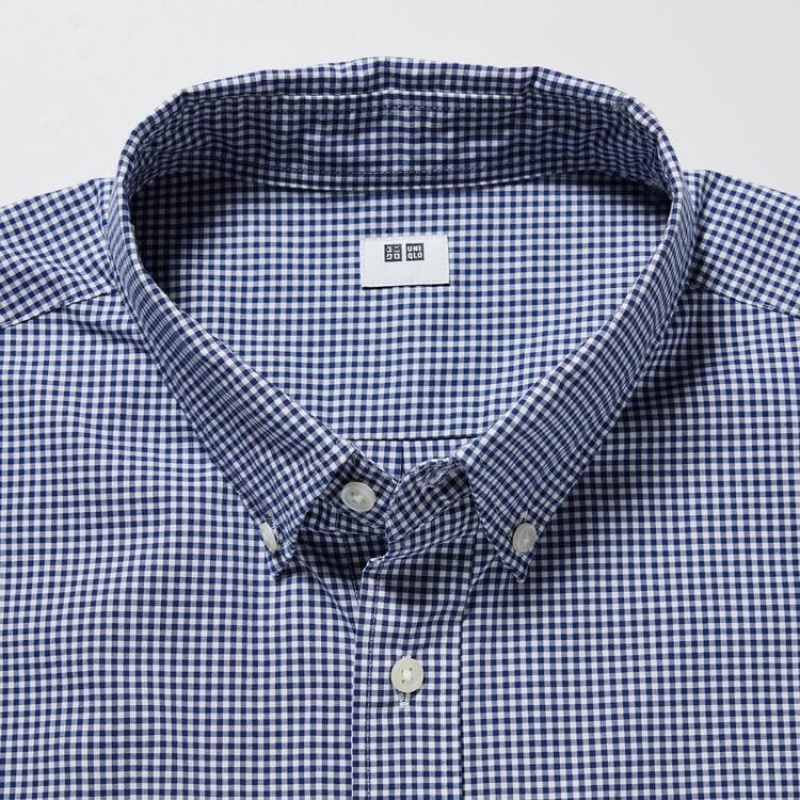 Camisas Uniqlo Extra Fine Algodon Broadcloth Checked (Button-down Collar) Hombre Azules | 1456ZWYLA