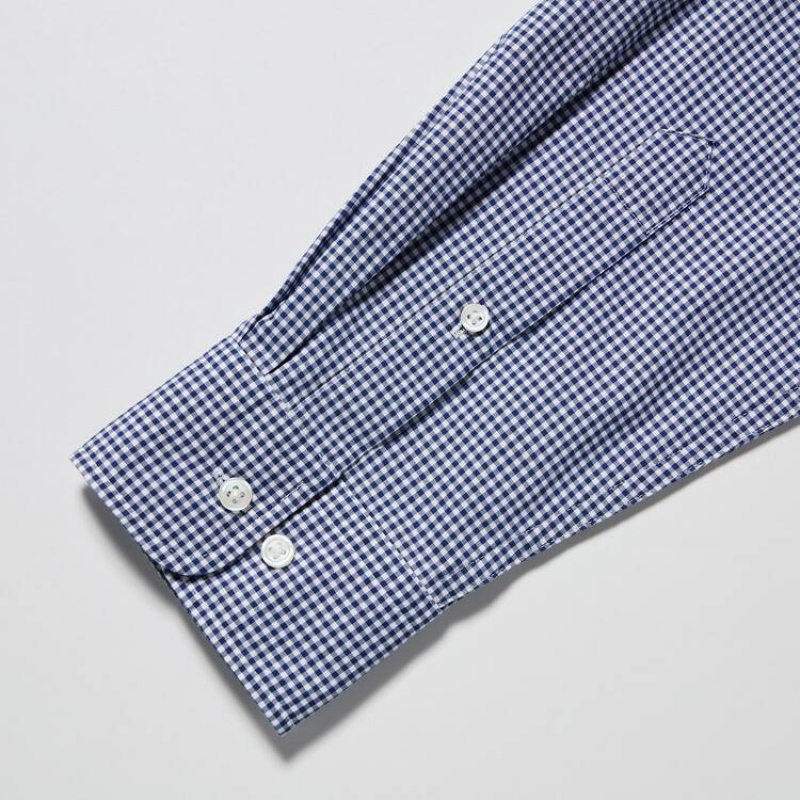 Camisas Uniqlo Extra Fine Algodon Broadcloth Checked (Button-down Collar) Hombre Azules | 1456ZWYLA