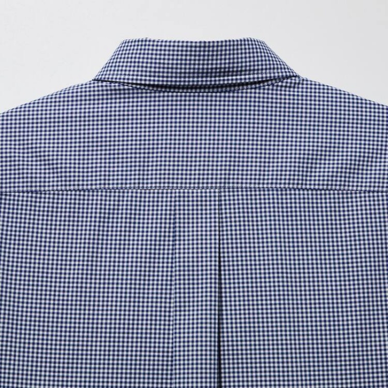 Camisas Uniqlo Extra Fine Algodon Broadcloth Checked (Button-down Collar) Hombre Azules | 1456ZWYLA