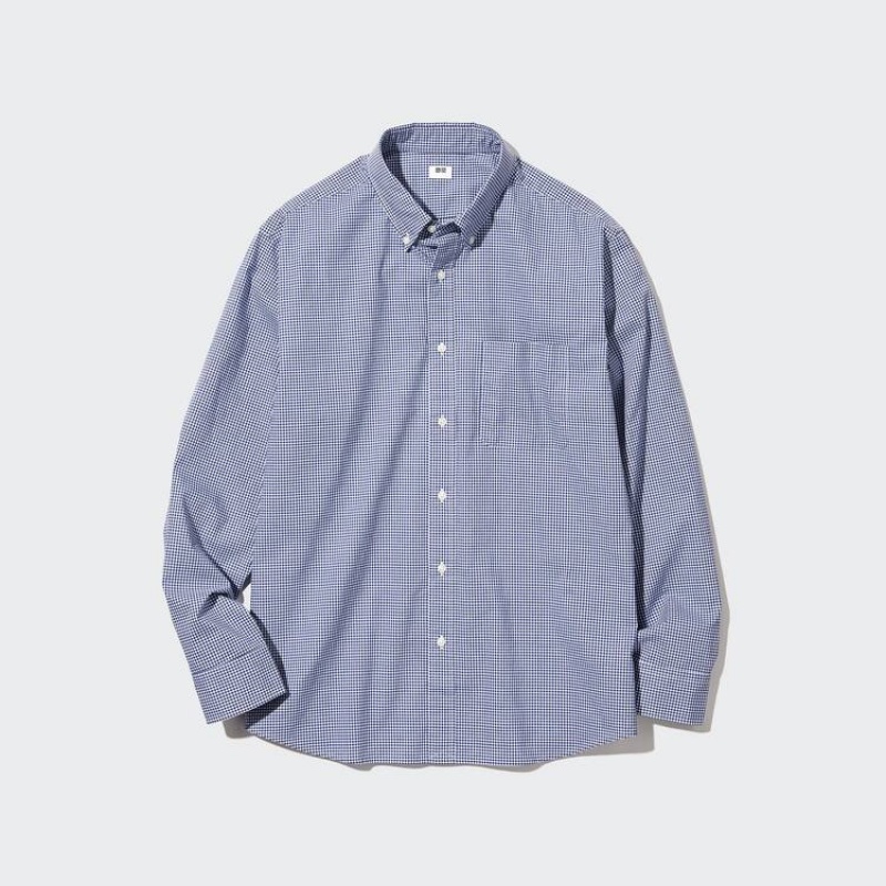 Camisas Uniqlo Extra Fine Algodon Broadcloth Long Sleeve Hombre Azules | 9083FYAIE