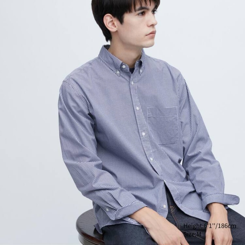 Camisas Uniqlo Extra Fine Algodon Broadcloth Long Sleeve Hombre Azules | 9083FYAIE