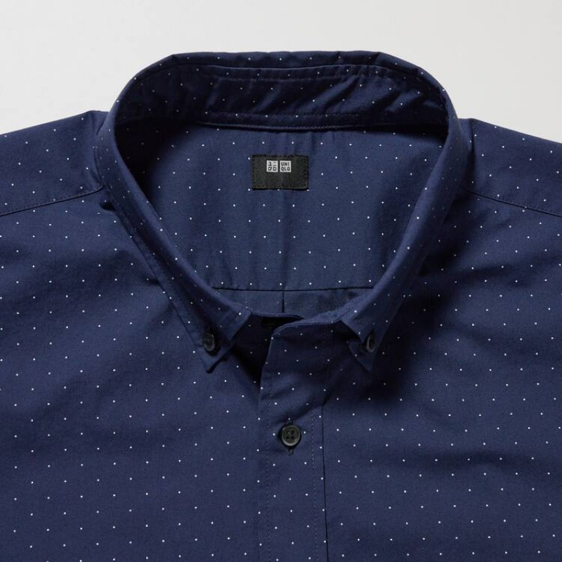 Camisas Uniqlo Extra Fine Algodon Broadcloth Regular Fit Printed (Regular Collar) Hombre Azules | 1796MGACL