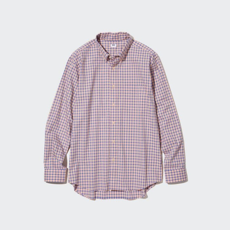 Camisas Uniqlo Extra Fine Algodon Broadcloth Regular Fit Checked (Button-down Collar) Hombre Rosas | 4708XLZMY