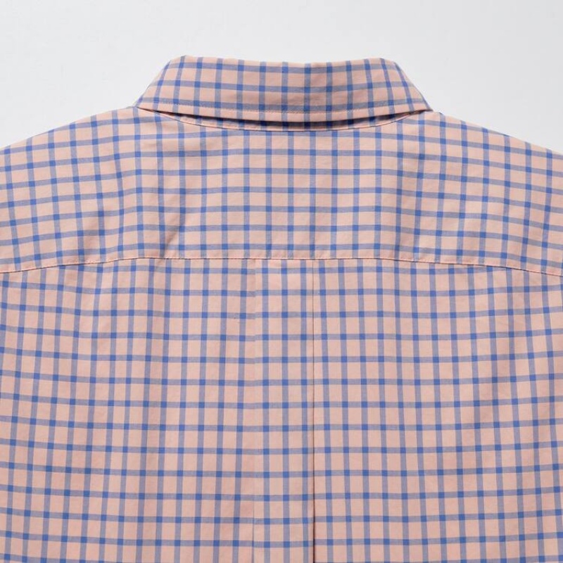 Camisas Uniqlo Extra Fine Algodon Broadcloth Regular Fit Checked (Button-down Collar) Hombre Rosas | 4708XLZMY