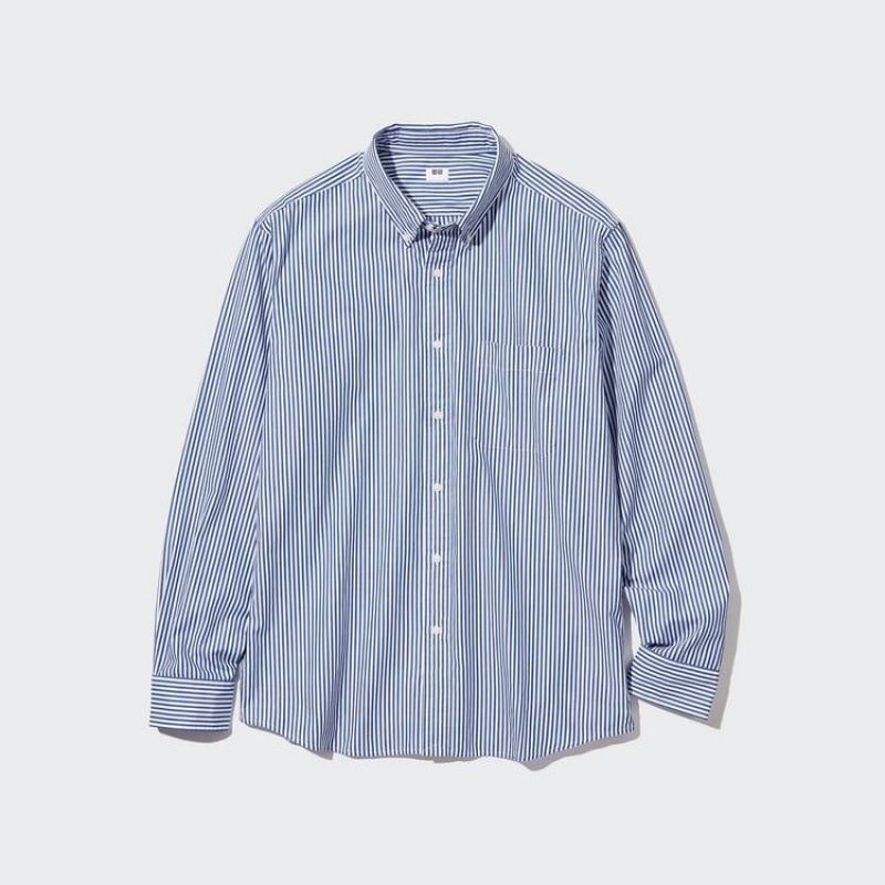 Camisas Uniqlo Extra Fine Algodon Broadcloth Regular Fit (Button-down Collar) Hombre Azules | 5619NKPSY