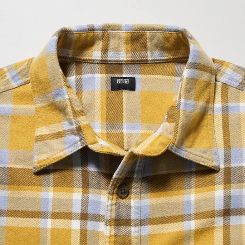 Camisas Uniqlo Flannel Checked Regular Fit (Regular Collar) Hombre Amarillo | 1592FIKOV