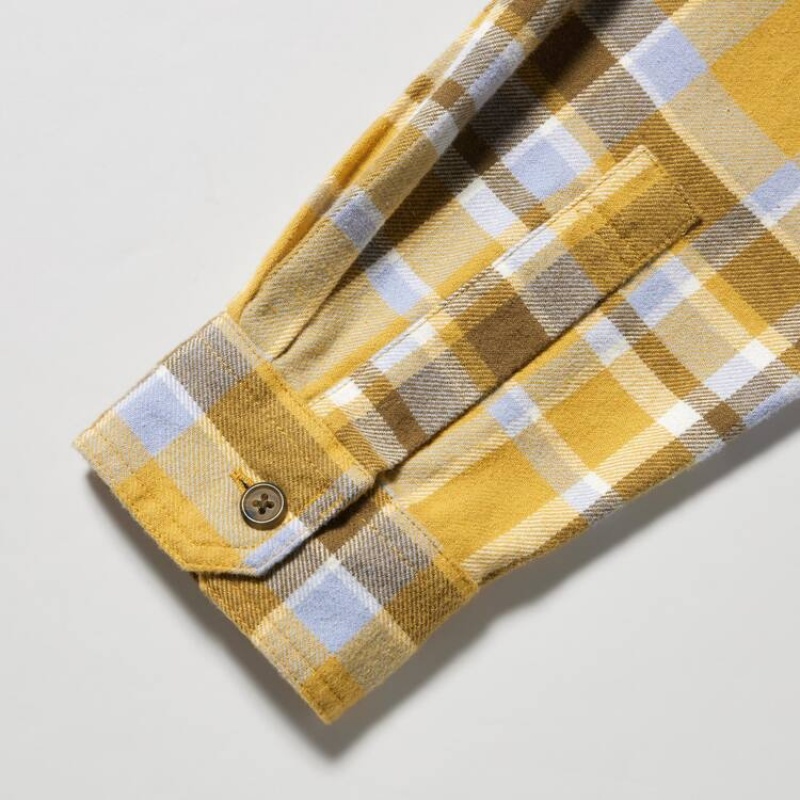 Camisas Uniqlo Flannel Checked Regular Fit (Regular Collar) Hombre Amarillo | 1592FIKOV