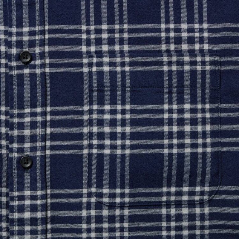 Camisas Uniqlo Flannel Regular Fit Checked (Button-down Collar) Hombre Azul Marino | 9345EGNZL