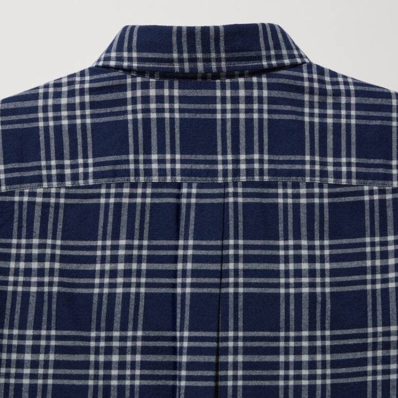 Camisas Uniqlo Flannel Regular Fit Checked (Button-down Collar) Hombre Azul Marino | 9345EGNZL