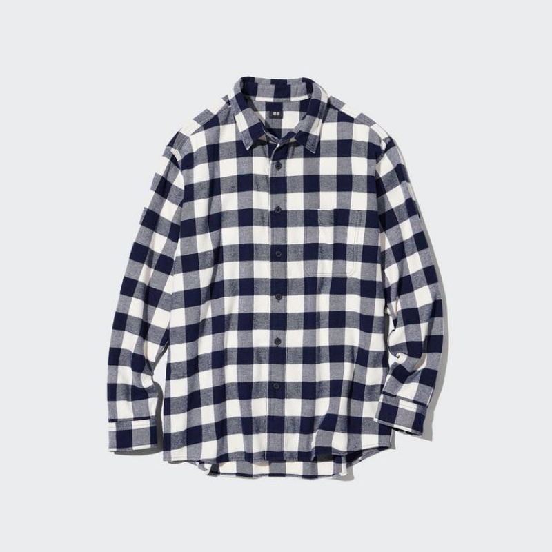 Camisas Uniqlo Flannel Regular Fit Checked (Regular Collar) Hombre Blancas | 5198TUKPM