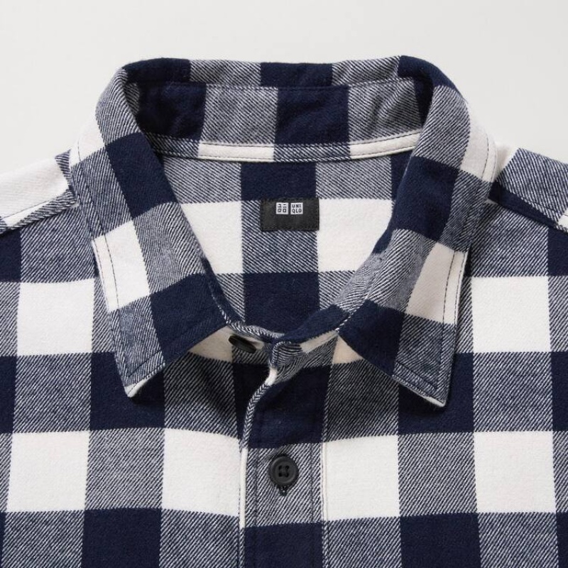 Camisas Uniqlo Flannel Regular Fit Checked (Regular Collar) Hombre Blancas | 5198TUKPM