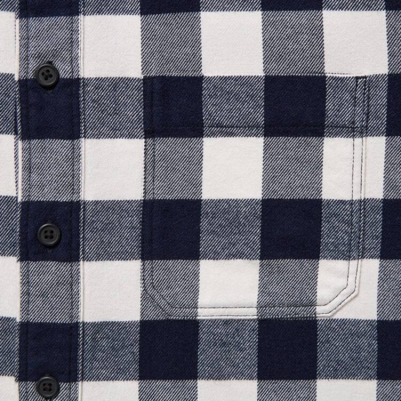 Camisas Uniqlo Flannel Regular Fit Checked (Regular Collar) Hombre Blancas | 5198TUKPM