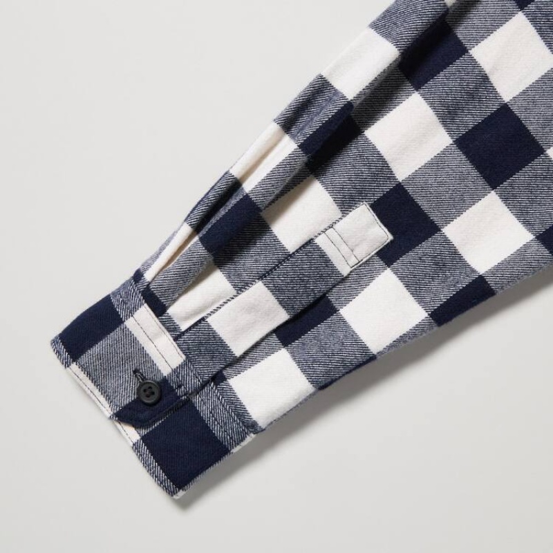 Camisas Uniqlo Flannel Regular Fit Checked (Regular Collar) Hombre Blancas | 5198TUKPM