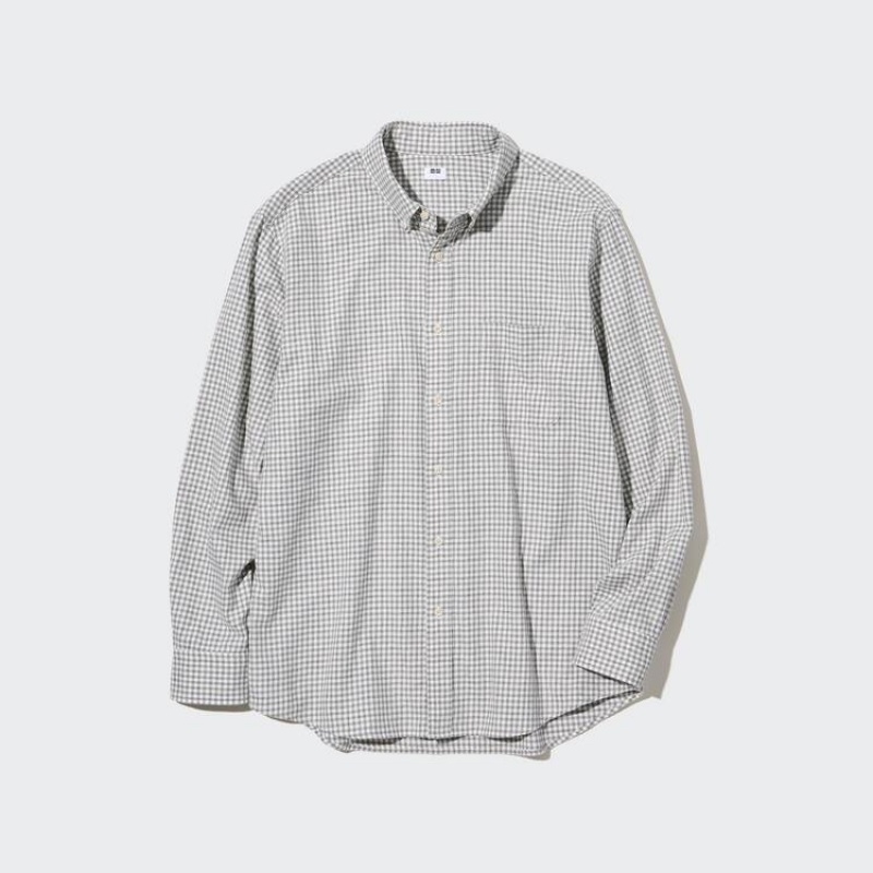 Camisas Uniqlo Flannel Regular Fit Checked (Button-down Collar) Hombre Gris | 9628OLSJT