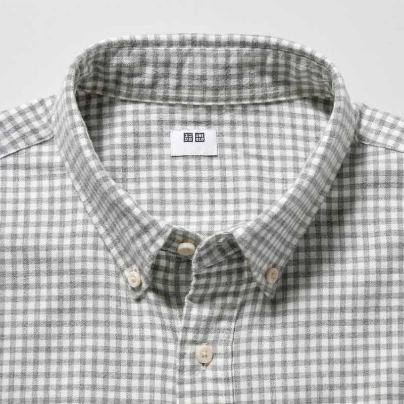 Camisas Uniqlo Flannel Regular Fit Checked (Button-down Collar) Hombre Gris | 9628OLSJT