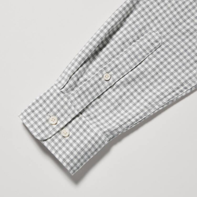 Camisas Uniqlo Flannel Regular Fit Checked (Button-down Collar) Hombre Gris | 9628OLSJT