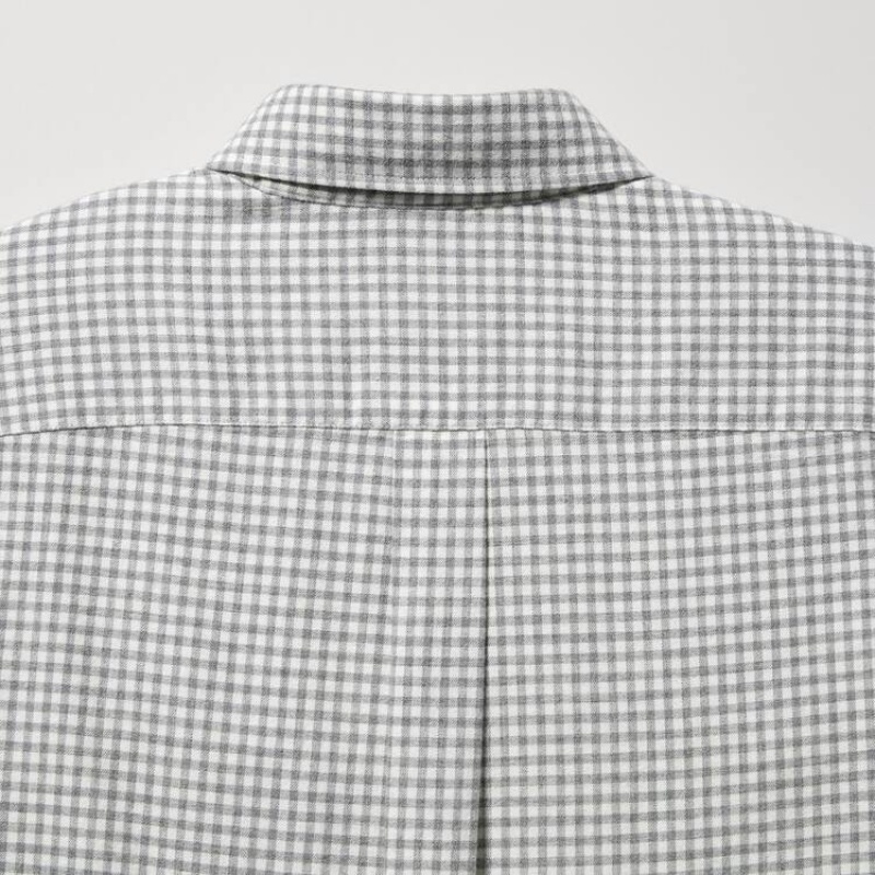 Camisas Uniqlo Flannel Regular Fit Checked (Button-down Collar) Hombre Gris | 9628OLSJT