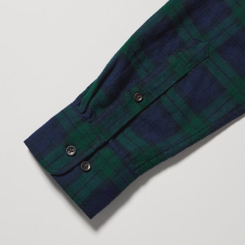 Camisas Uniqlo Flannel Regular Fit Checked (Button-down Collar) Hombre Verde Oscuro | 1456MOWVK