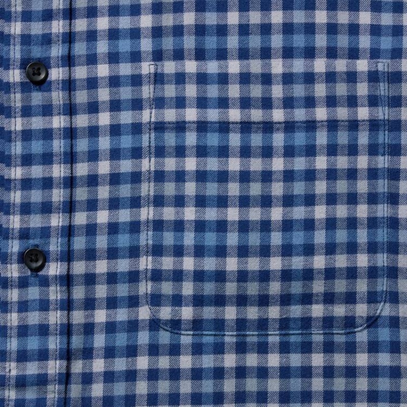 Camisas Uniqlo Flannel Regular Fit Checked (Button-down Collar) Hombre Azules | 7415ULESP