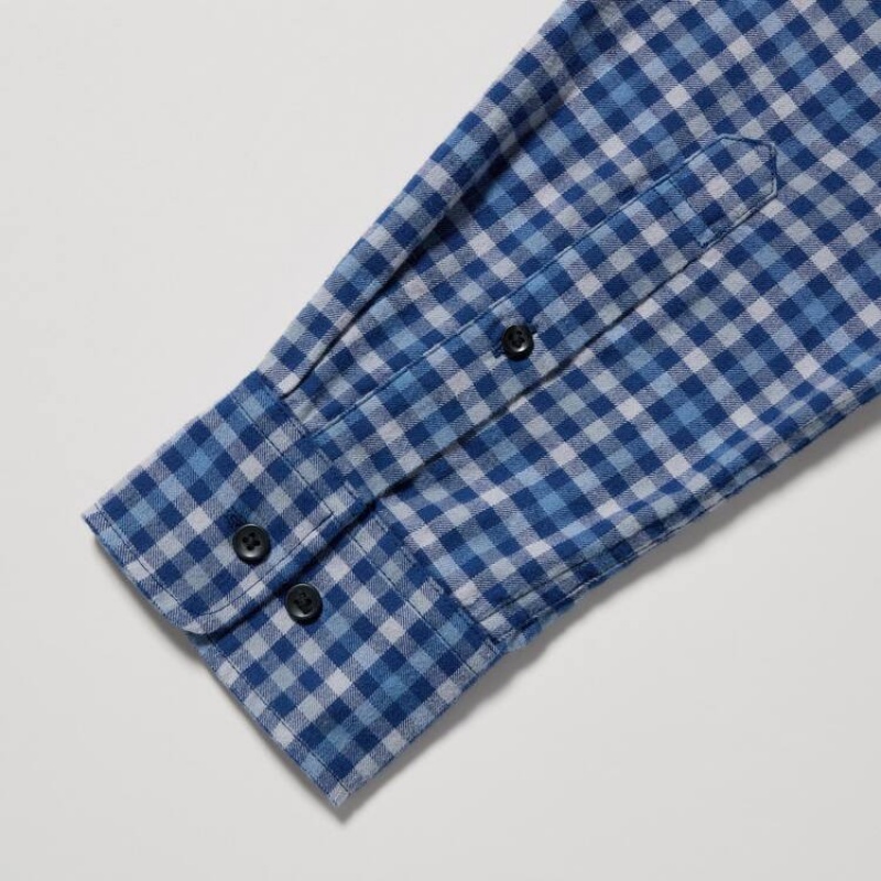 Camisas Uniqlo Flannel Regular Fit Checked (Button-down Collar) Hombre Azules | 7415ULESP